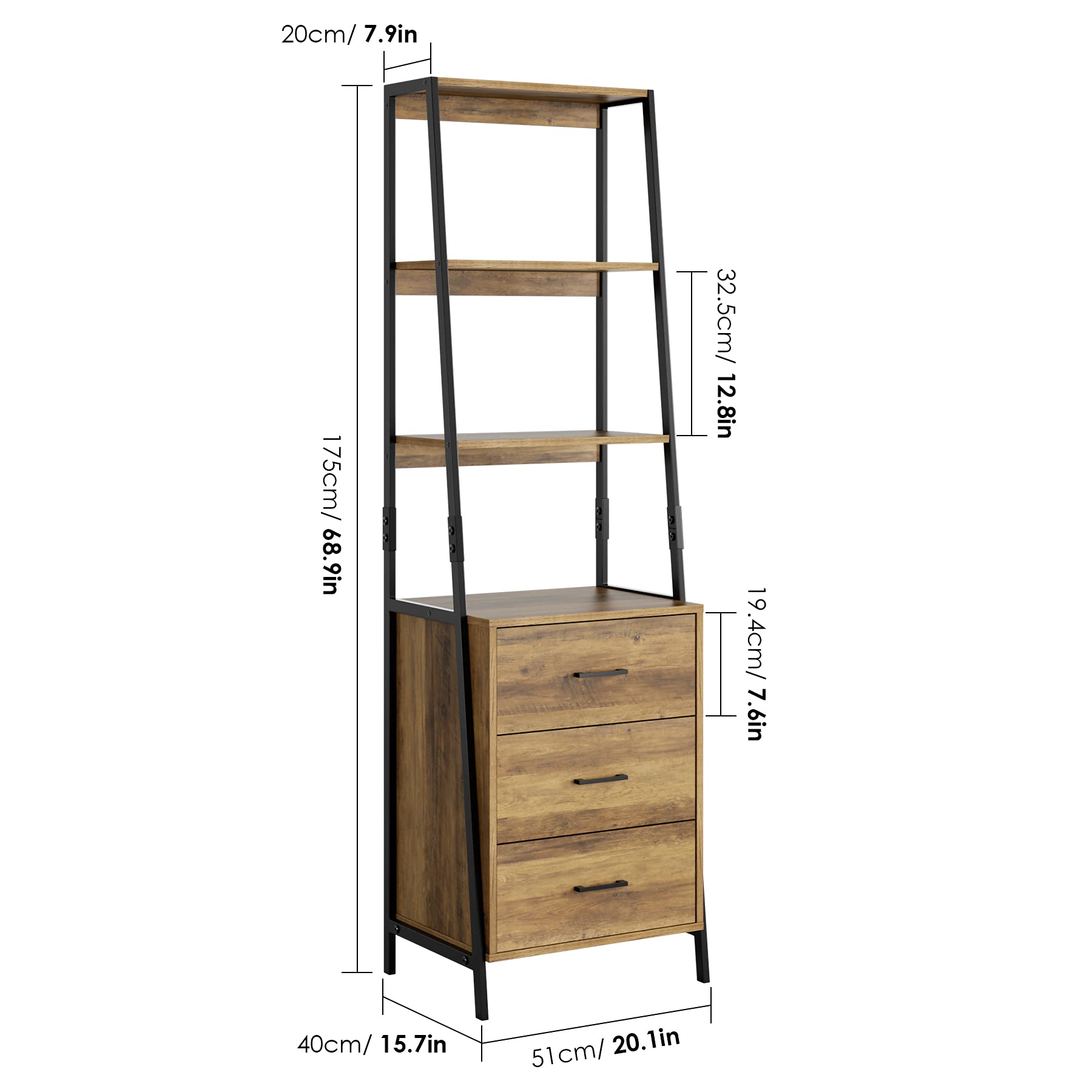 Buy Industrial Ladder Shelves, Bookcase with Fabric Drawers and 3 Tier