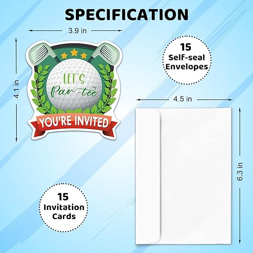 Miniatura 2 de ERHACHAIJIA 15 tarjetas de invitaciones con forma de golf Let's Par-Tee con sobres, divertidas fiestas de cumpleaños, fiestas deportivas, baby