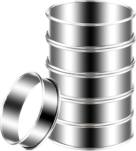 Juego de 6 anillos para magdalenas inglesas, anillos de acero inoxidable antiadherentes, anillos de cocina de doble enrollado de 4 pulgadas