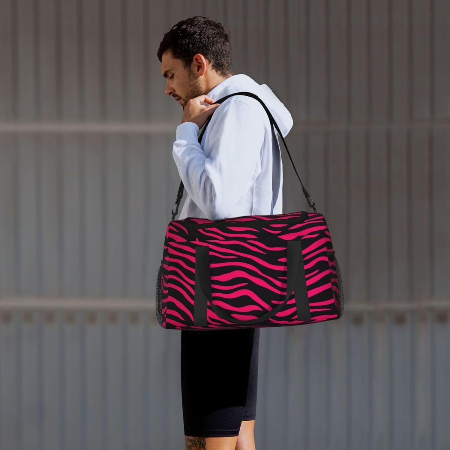 Hot Pink Black Zebra Print Duffle Bag Foldable Travel Tote Bag Carry On Large Weekender Overnight Bags Waterproof Gym Bag For Women Men