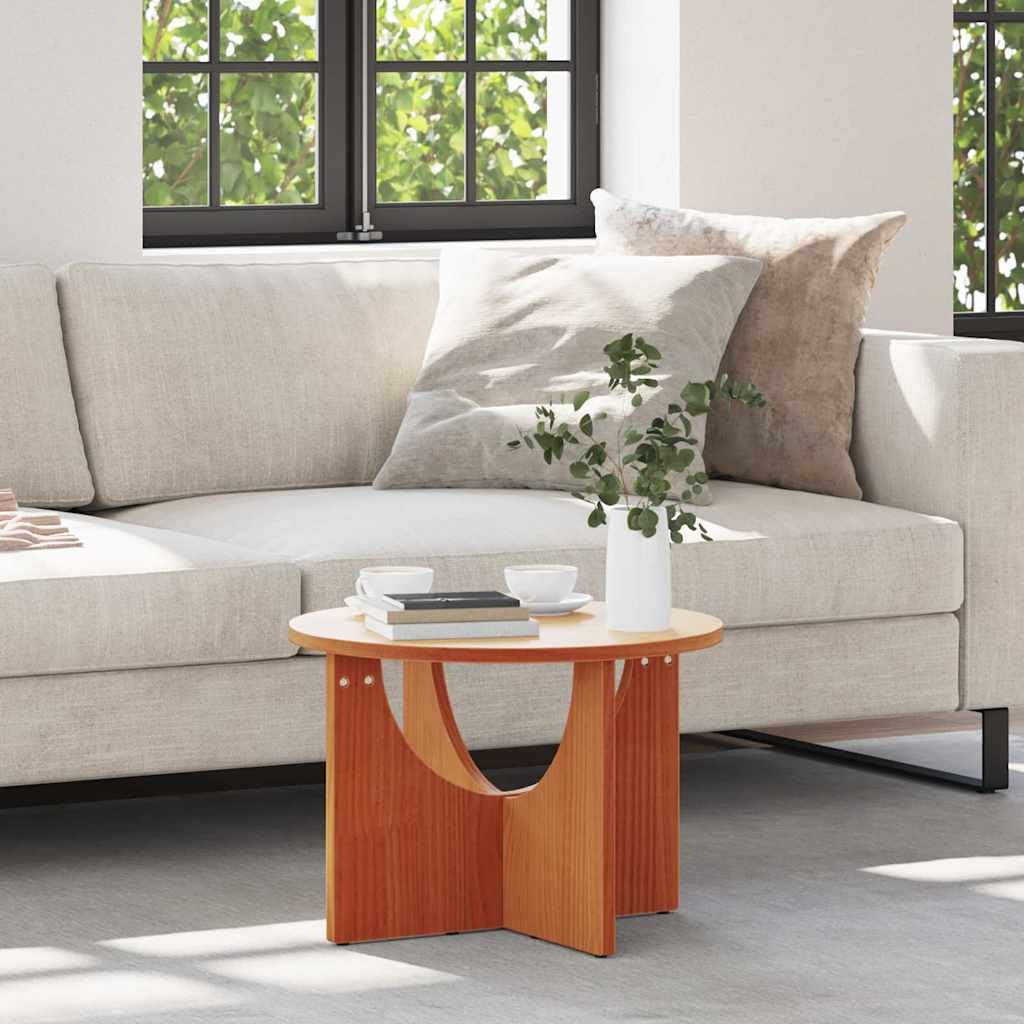 Mesa de centro redonda marrón cera de madera maciza de pino 50 x 50 x 35 cm, mesa de salón estable para bebidas y libros, mesa de sofá versátil para el hogar