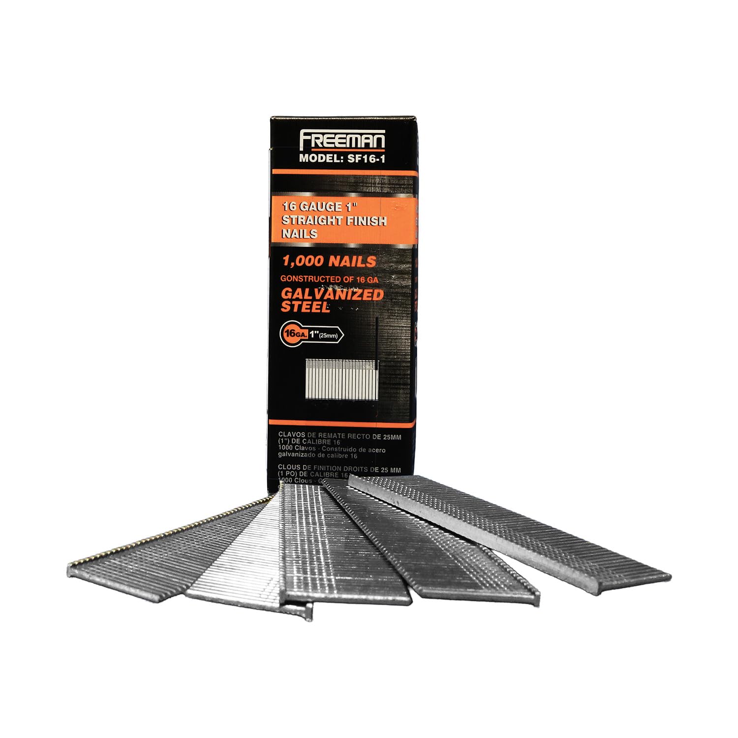 Freeman SF16-1 16-Gauge 1" Glue Collated Straight Finish Nails โ 1,000 Count โ Chisel Point, Solid Steel, Ideal for Trim, Moulding & Cabinetry โ SF16-1