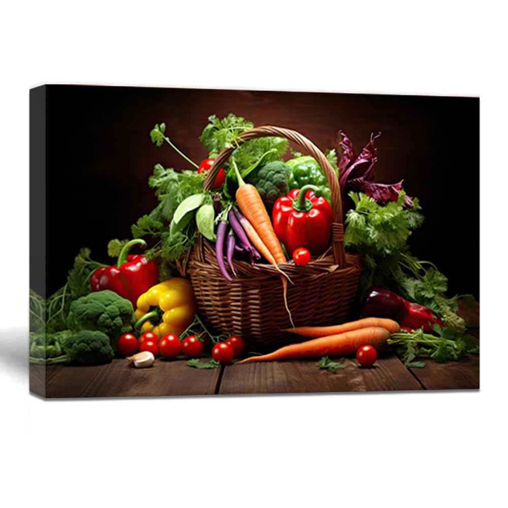 ZQQART Kitchen Canvas Wall Art Various Vegetable Basket Picture Prints Fresh Food Painting for Restaurant Dining Room Wall Decor(Kitchen A,16.00" x 24.00")