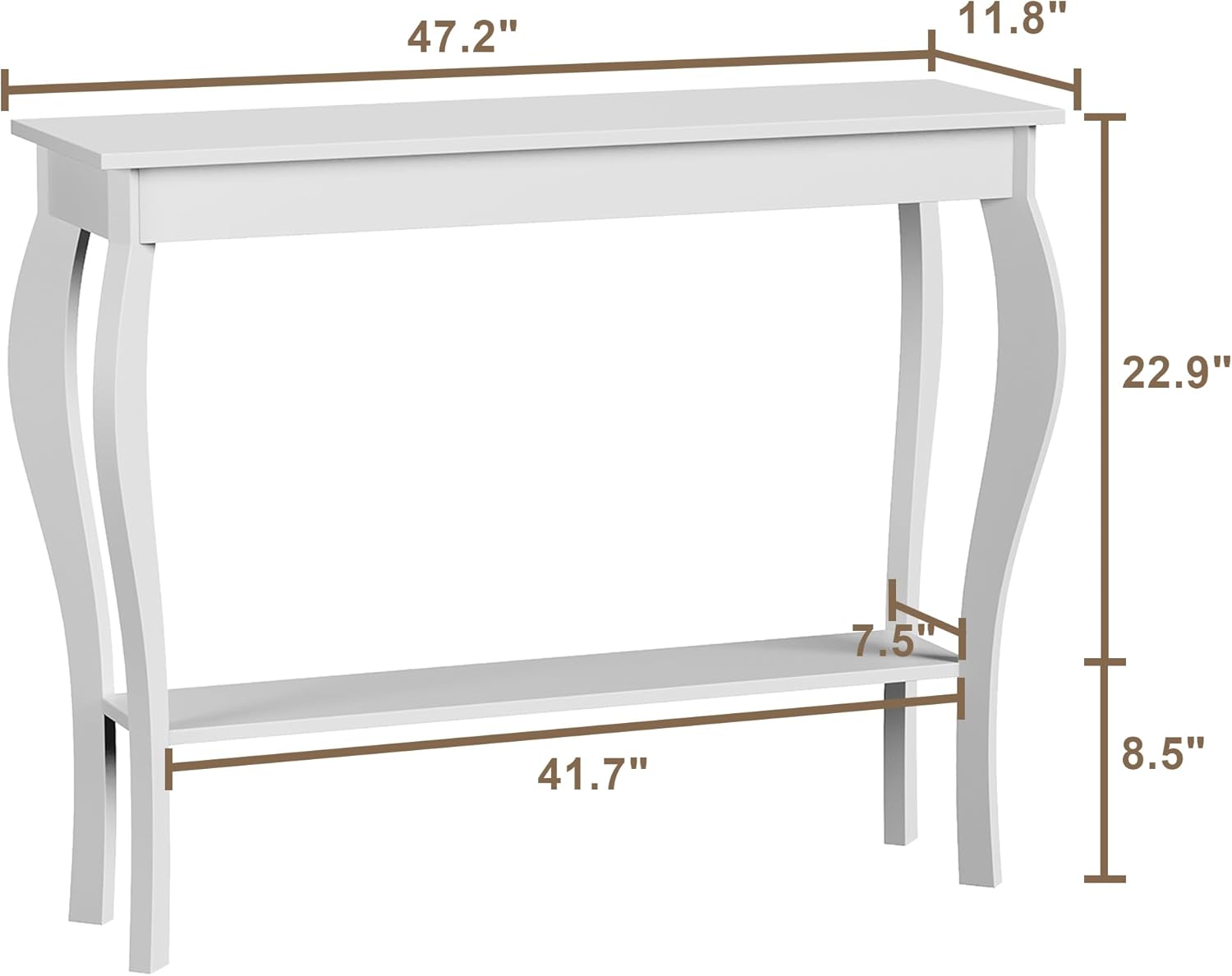 choochoo 47 inch narrow console table, chic accent sofa table, entryway table, white white 11.8"d x 47.2"w x 31.4"h