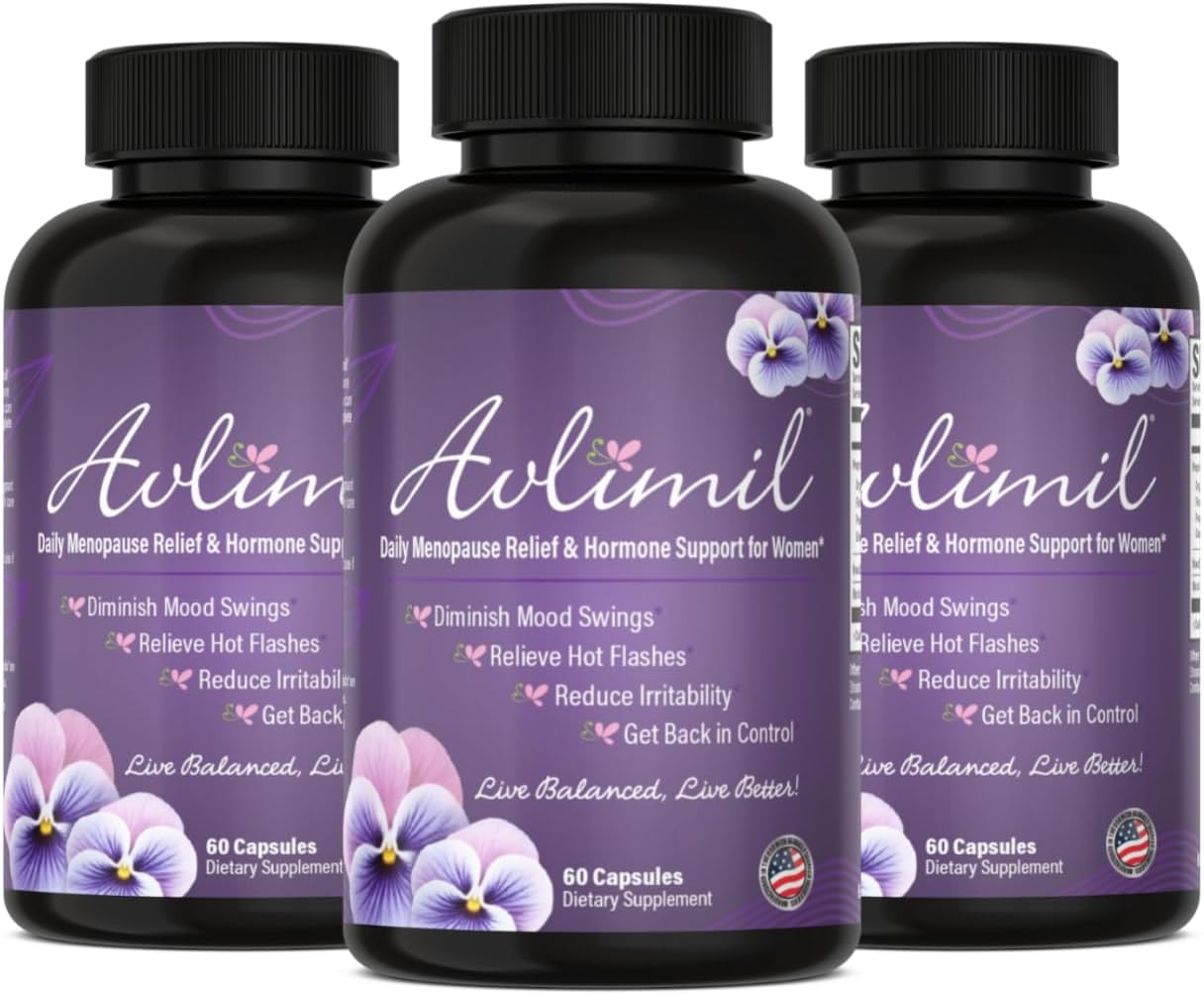 Avlimil® Hormone Balance & Menopause | Relief from Mood Swings, Hot Flashes, Night Sweats and Irritability - Isoflavones, Black Cohosh, Raspberry, Valerian, Sage, Red Clover, Lemon Balm - 3 Month