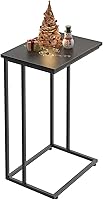 Vista 12 de Innerjoin Mesa auxiliar ancha en C, mesa de sofá C con marcos de metal, mesa auxiliar pequeña para sofá y cama, mesa C retro para computadora