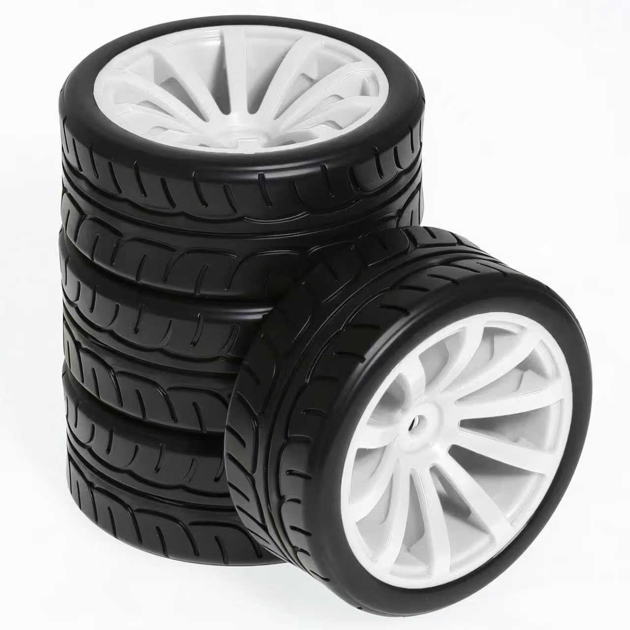 RC OD 65mm 1/10 Rally Racing Touring Tires & Plastic Wheels 12mm Hex for 1:10 1/12 On Road Drift Street Car Tamiya TT01 TT02 Traxxas XV02 XV01 TA06 HPI KYOSHO PTG2 A959 4PCS (Red)