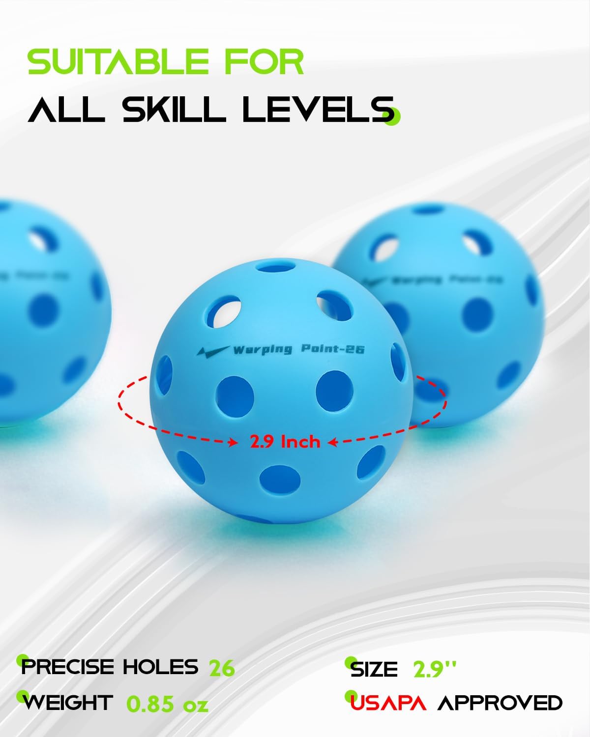 Warping Point Pickleball Balls | 26 Holes, 40 Holes | 4 Pack, 12 Pack | Meet USAPA Specifications | High Bounce Durable Practice Pickle Ball for Beginner & Intermediates | Orange, Blue, Yellow, Green - Image 3