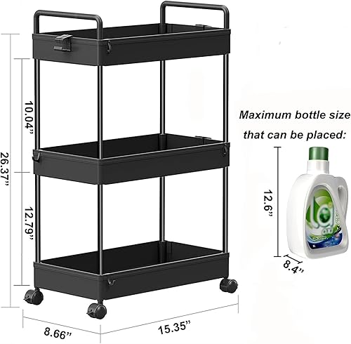 Miniatura 2 de SOLEJAZZ 3 Tier Rolling Storage Cart with Wheels Slim Craft Nail Makeup Snack Art Baby Utility Cart Organizer on 2 Lockable Wheels for Bathroom