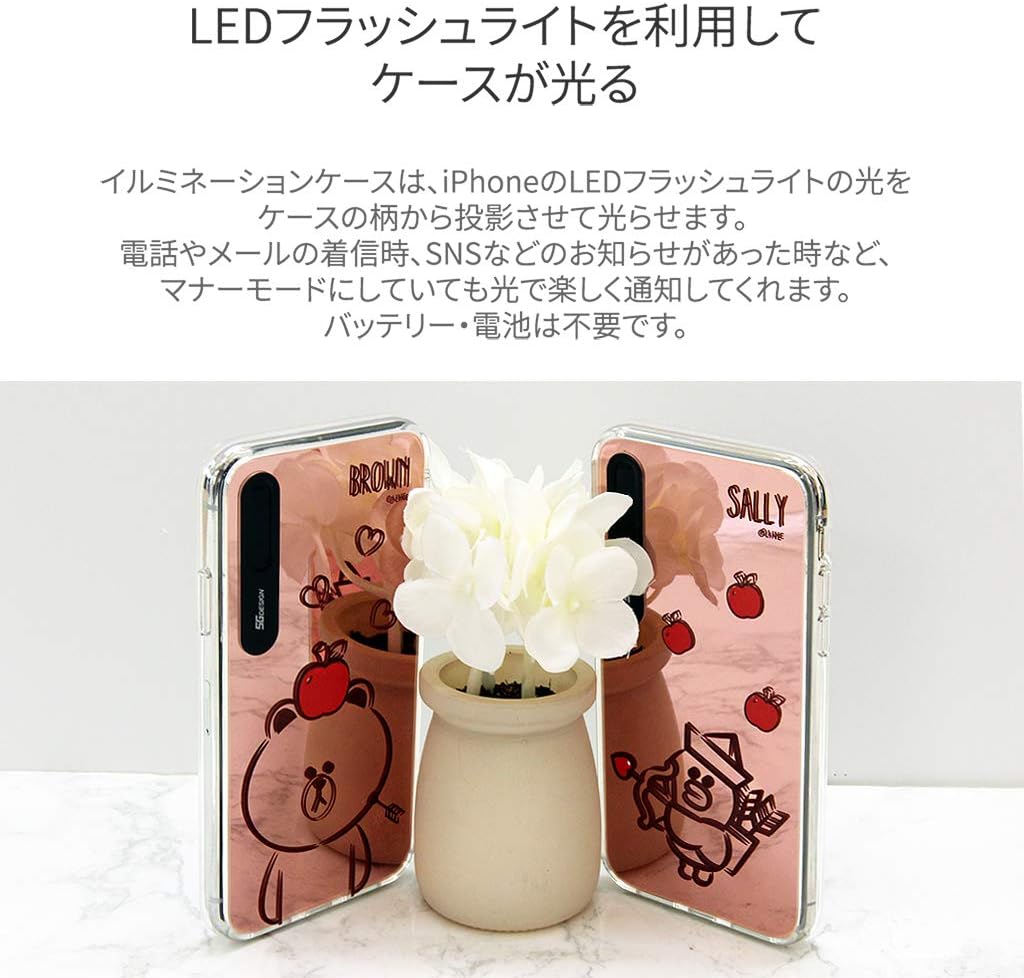 LINE Friends KCM-LSS004 iPhone Xs Case, iPhone X Case, Mirror Light UP Sally's Imagination Brown Tennis Light, 5.8-Inch Wireless Charging Compatible