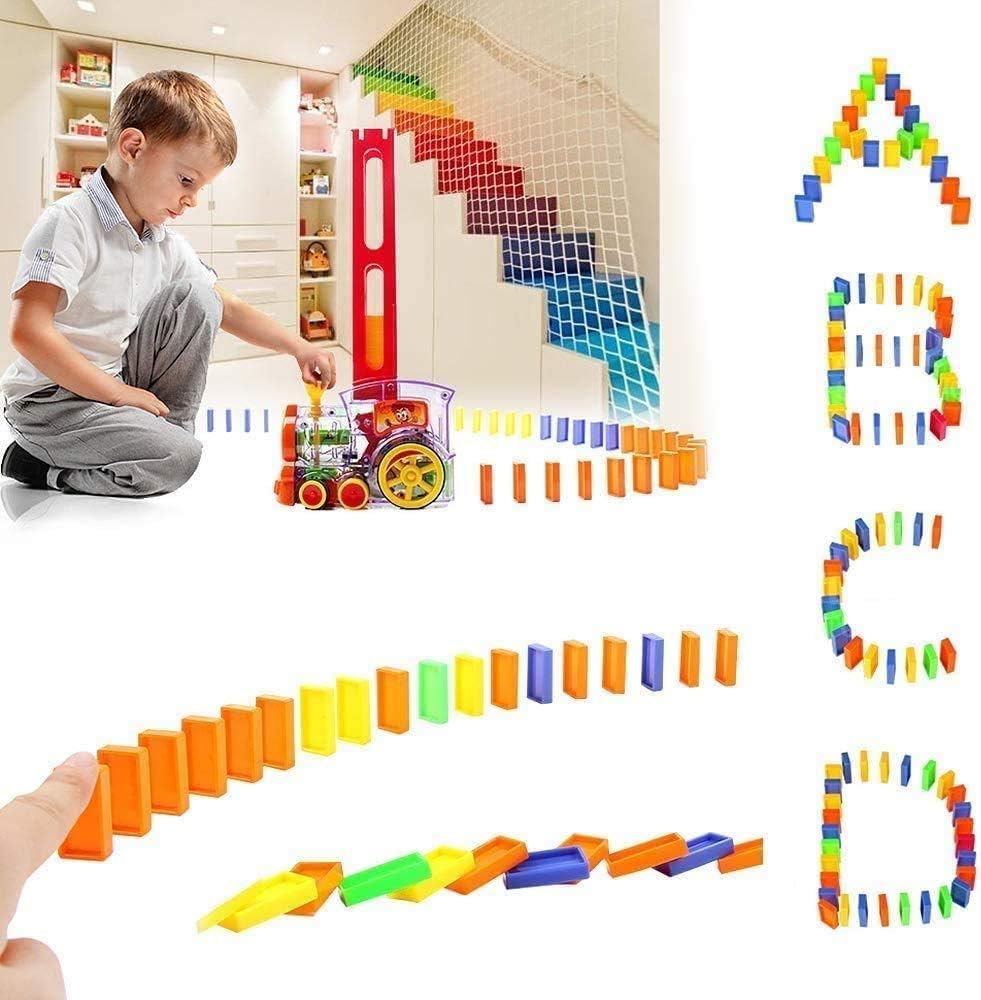 OBEST 200pcs Domino Electric Train, con luci e Musica Gioco di distribuzione Automatica dei Rally, Giocattolo educativo per la Prima Infanzia Adatto a Bambini di età Superiore a 3 Anni