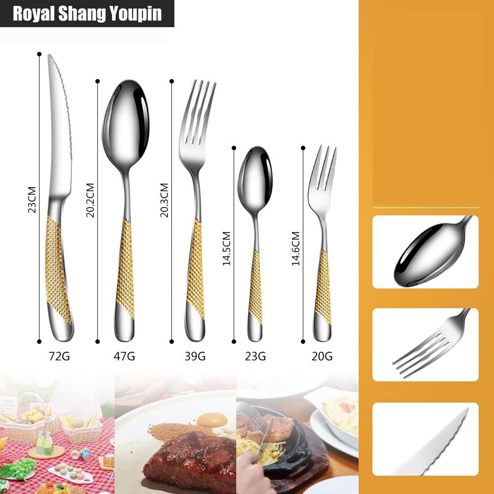 Stella Diamante Manico Cucina Acciaio Inossidabile Posate Stoviglie Posate Set Coltello Bistecca Forchetta Cucchiaio Cucchiaino (Oro rosa,20 pezzi)