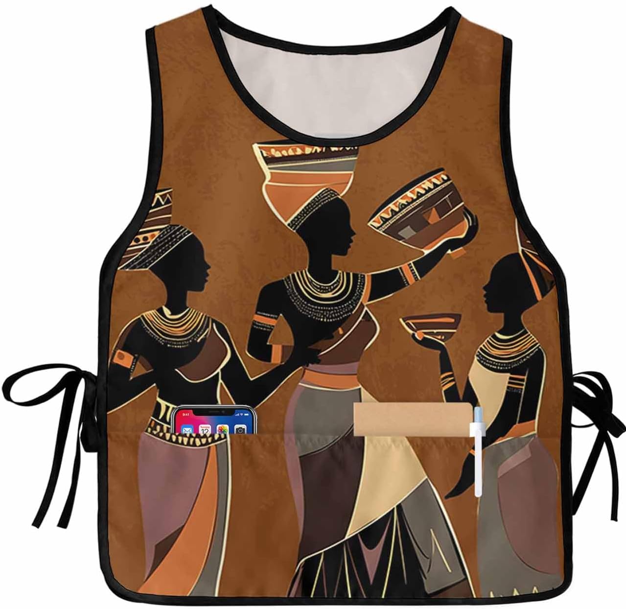 African Black Women Unisex Cobbler Apron with 2 Pockets Vest, Cleaning Smock Apron for Work Chef Kitchen - 1 Pack