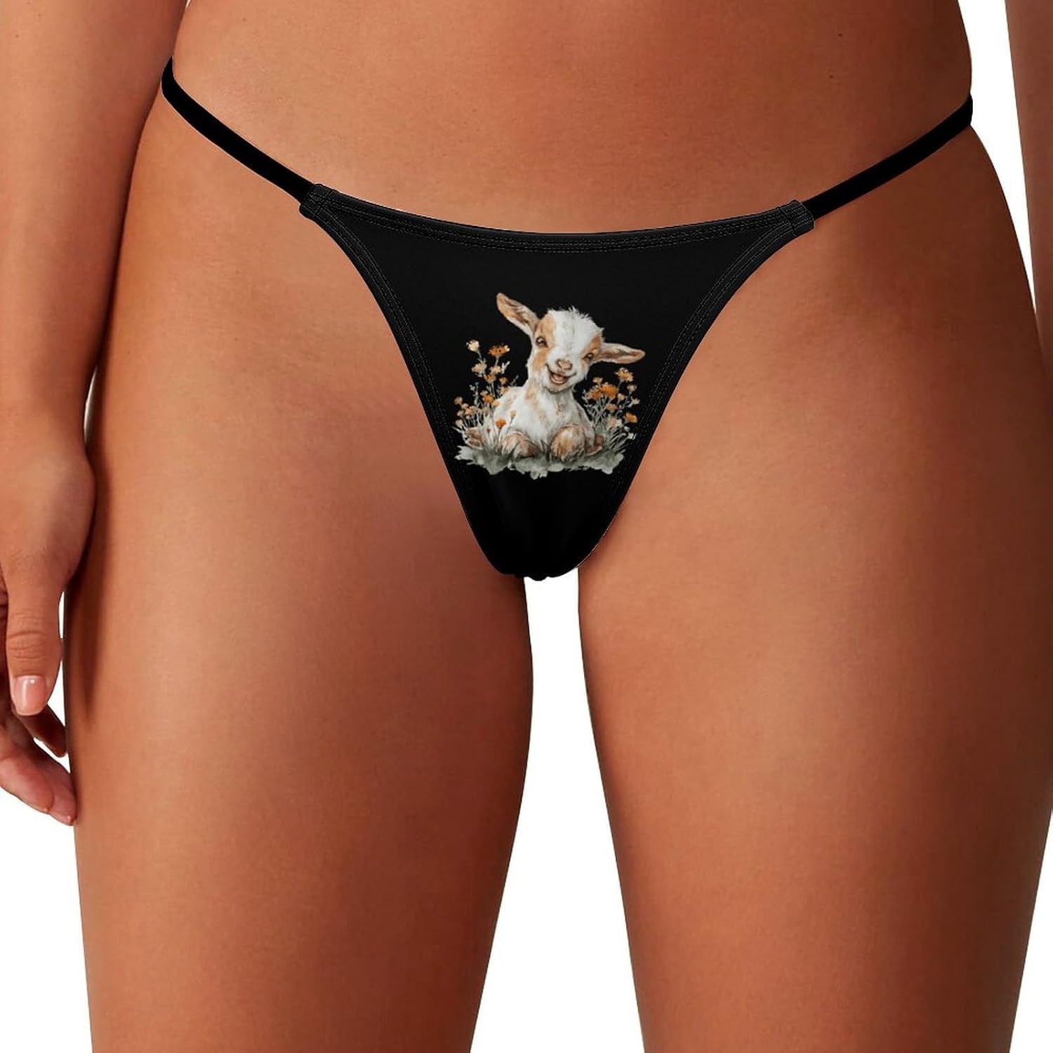 Goat Happy Face Floral Sexy G String Thongs for Women No Show X-Large