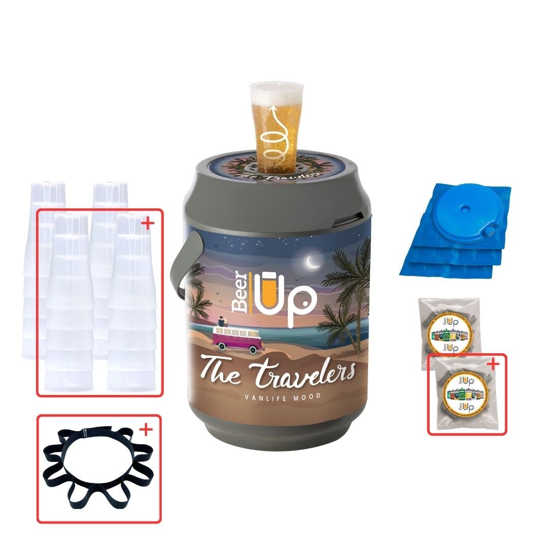 BeerTender® Tireuse à bières portative 20 verres 4 kits fûts ceinture porte verres 12 marqueurs 20h froid remplissage fond