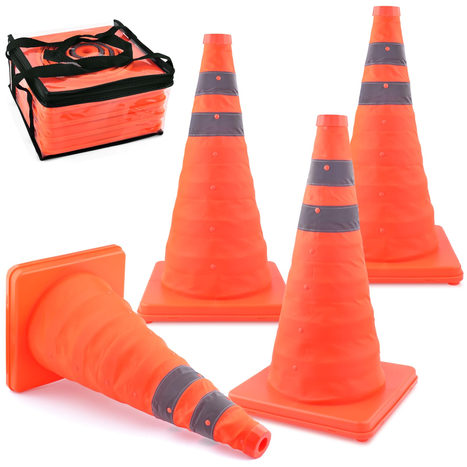 Verkehrsleitkegel,ERKOON 4 Pcs 45cm Verkehrshütchen Absperrhütchen/Warndreieck Kfz/Faltbar Warnkegel Sicherheitspilone Sicherheitskegel Mehrzweck-Popup-Reflektierender Sicherheitskegel