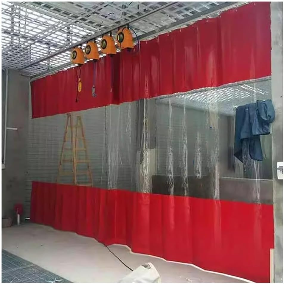 Heavy Duty Outdoor Vinyl Curtain for Patio & Pergola, Waterproof Clear Panel Door Curtain, Industrial Wash Bay Tarps for Car Wash, 2.1x2.4m (Red)