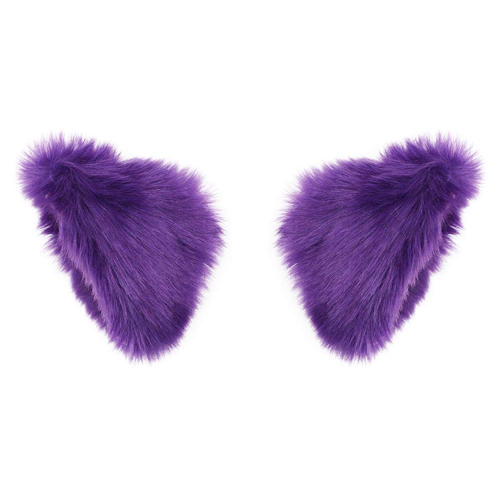 Ztl Cute Cat Fox Long Fur Ears Hair Clip Anime Cosplay Party Costume Headwear - Dark Purple