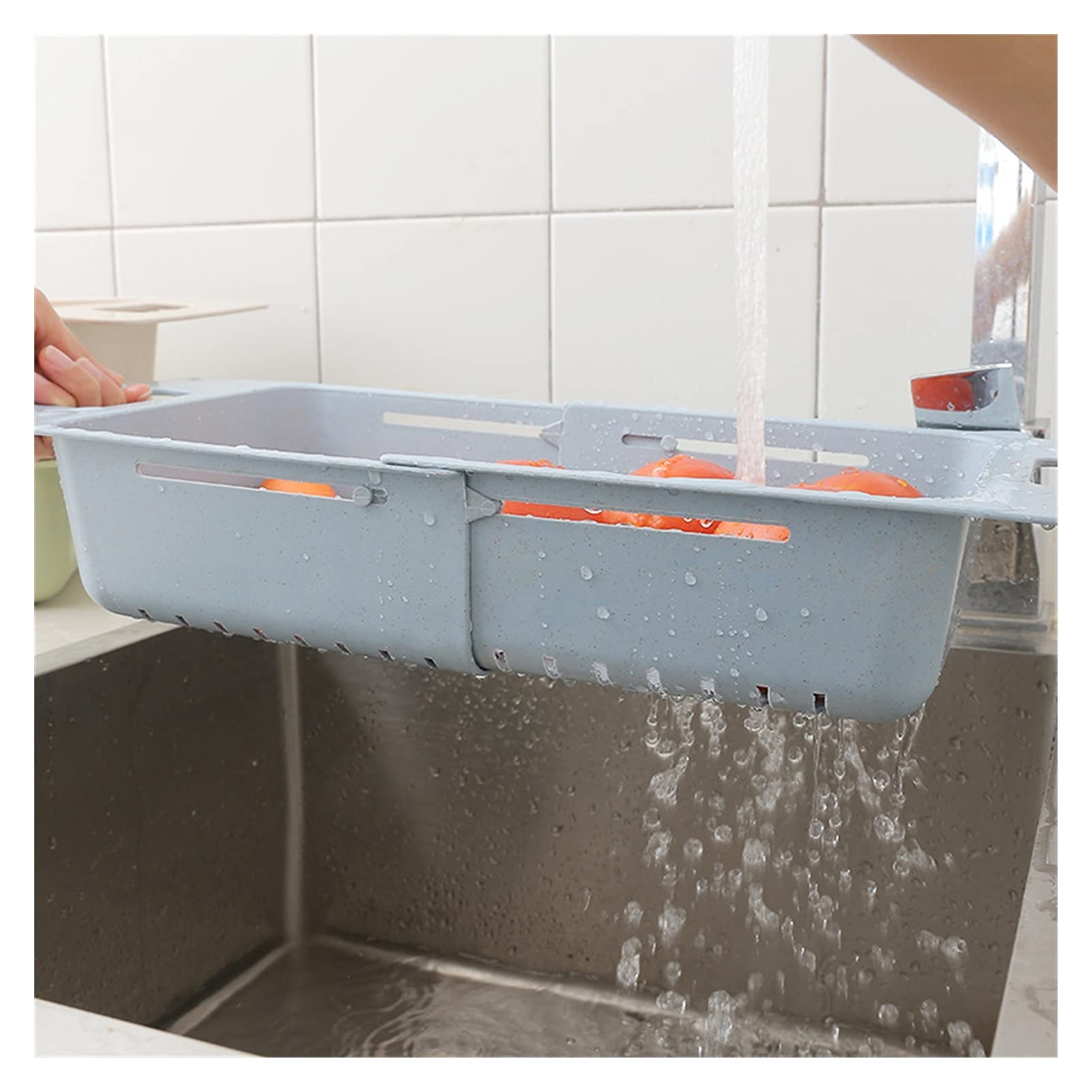 Colador Drenaje Cesta de Vegetales Colapsibles Colador Frutas y Verduras Cesta de Drenaje Stradero Ajustable sobre el Fregadero para la Cocina Coladores de Alimentos (Color : Blue)