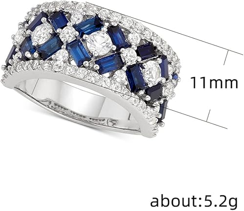Miniatura 3 de Luxury Ladies Topaz Sapphire Ring 925 Sterling Silver Wedding Ring Band Baguette and Round CZ Eternity Band Cz Fine Jewelry Party Ring for Women