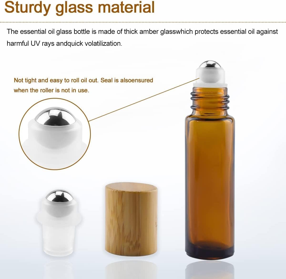 Bouteilles à Rouleau d'huile Essentielle en Verre 10 ML Bouteilles à Bille en Verre Marron 5 pièces Bouteille à Rouleau Rechargeable Vide avec Bambou Naturel Li/96/18