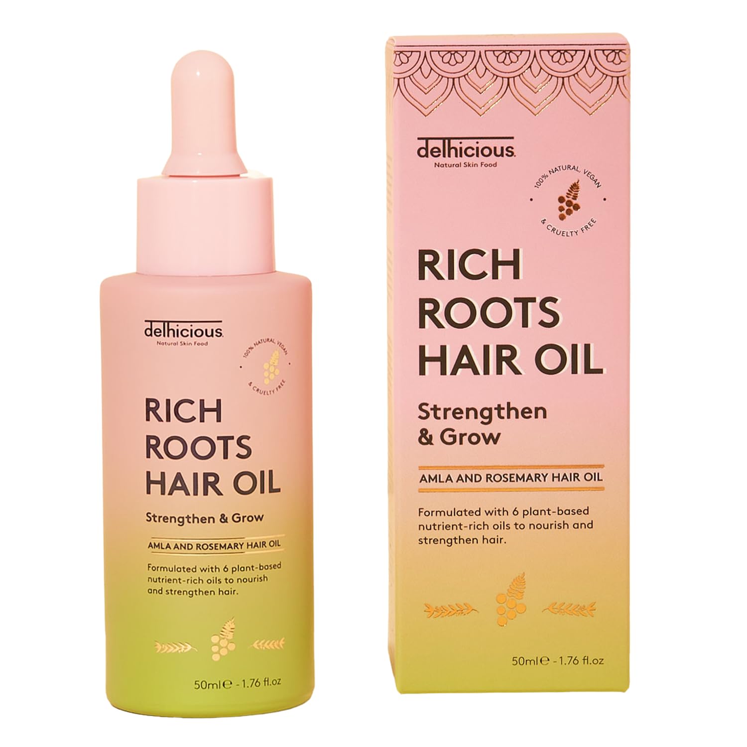 Delhicious Amla & Rosemary Oil for Hair Growth, Rich Roots Loss Treatment for Thinning & Dry Scalp with Argan