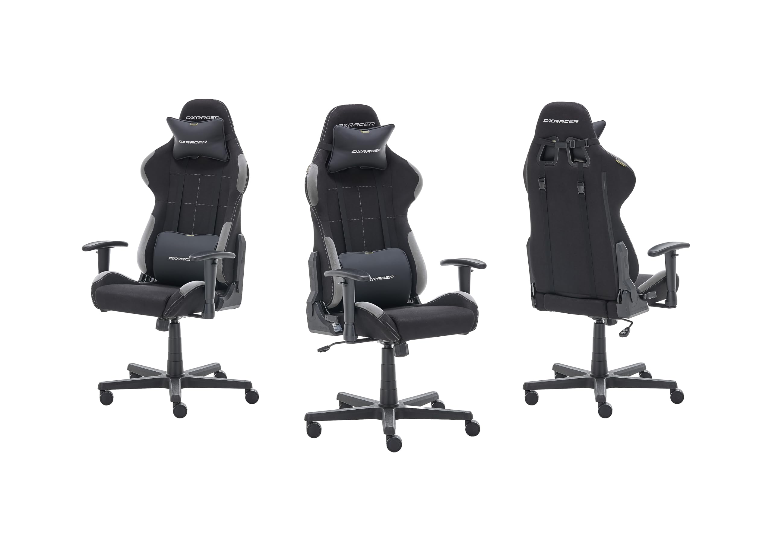 DX Racer 5 - Silla de Escritorio/Oficina/Gaming, con Ruedas, Altura Ajustable, Tapizada, Reposabrazos, Madera, Negro/Gris, 74 x 52 x 123-132 cm