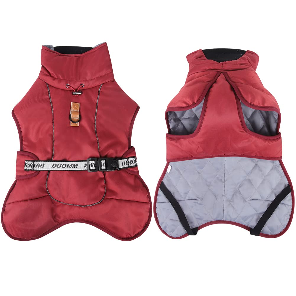 DoggieKit Dog Coats WaterProof Windproof Warm Winter Safe Threaded Reflective Strips Jacket for Medium Large Dogs with Harness Hole Puppy Pet Cold Weather Outfit Clothes Vest (Red - Image 2