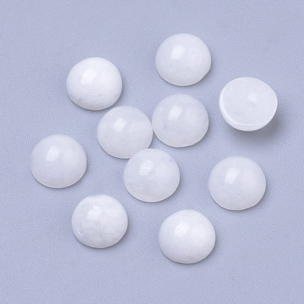 Craftdady 50PCS Flat Round Cabochon 6mm Dyed White Jade White Chakra Healing Crystal Half Round Dome Cabs Flat Back Covers for Jewellery Making — image 1