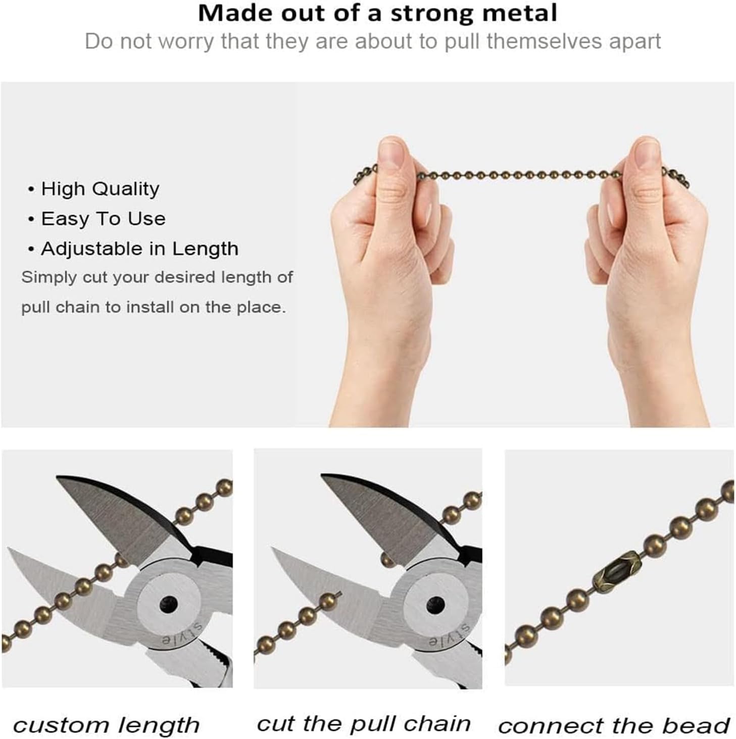 Ceiling Fan Pull Chain, Fan Pulls Set with Connector, 2 PCS 12 Inches Beaded Ball Fan Pull Chain -Bronze