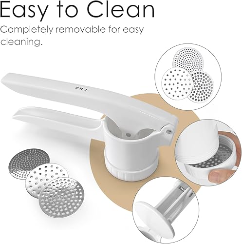 Miniatura 2 de LHS Ricer de papas, triturador de papas para papas con 3 discos intercambiables, triturador de papas de acero inoxidable de gran capacidad y