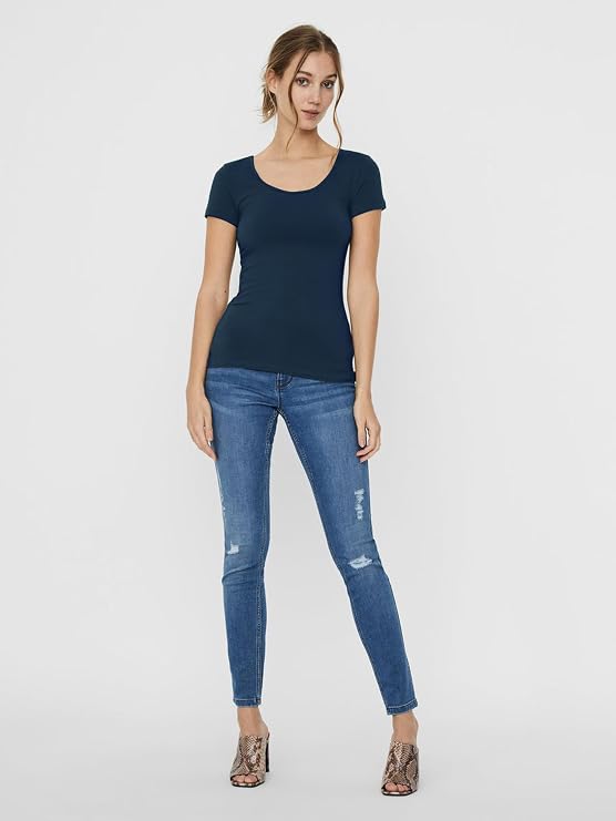 Vero Moda ribbed scoop neck t-shirt in black