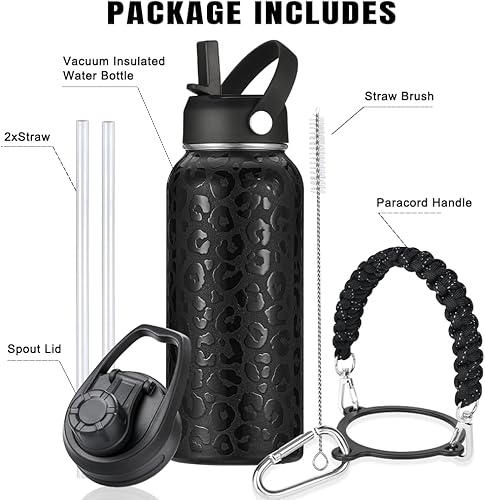 Miniatura 2 de WEREWOLVES Botella de agua aislada personalizada con tapa de popote con mango de paracaídas y tapa de boquilla, botella de agua de boca ancha de