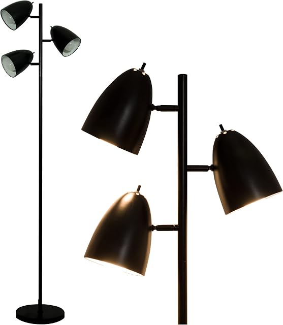 Neatfi 159CM Modern Tree Style LED Floor Lamp, 9W Warm Light Mode, 700 Lumens, 3000K Color Temperature with 3 Adjustable Metal Lampshades for Living Room, Bedroom and Office Settings (Black)