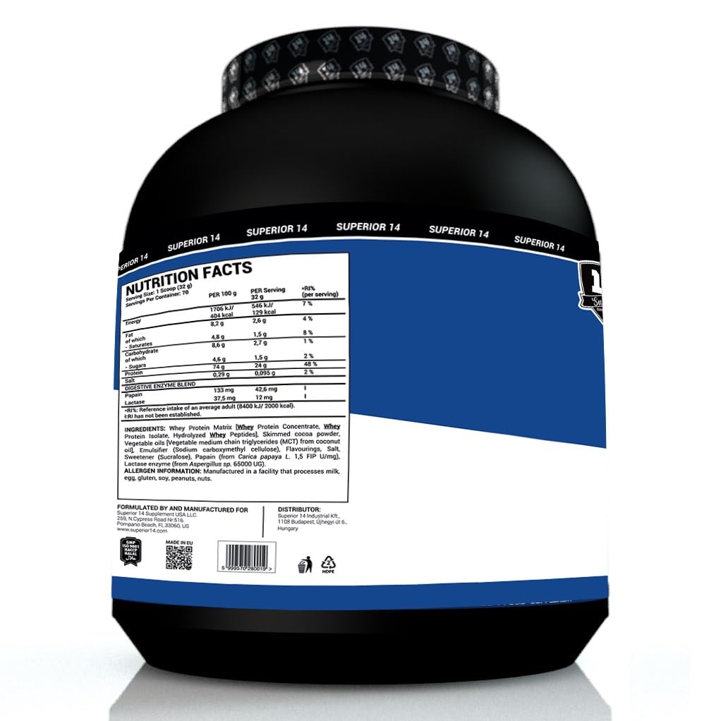 Whey Core Protein - Proteína de Suero de Leche con Enzimas Digestivas - Sabor Chocolate con Leche - 2270g (70 Porciones)
