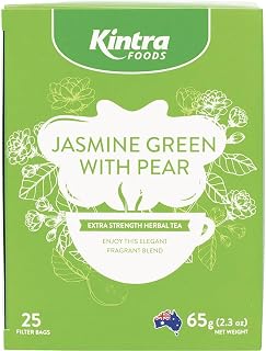 Kintra Foods Jasmine Green Pear Herbal Teabags, 25 Pack, 65g | Green Tea with Jasmine | Naturally Refreshing Herbal Infusion with Pear Notes | Caffeine-Free Green Tea, No Additives, No Sugar
