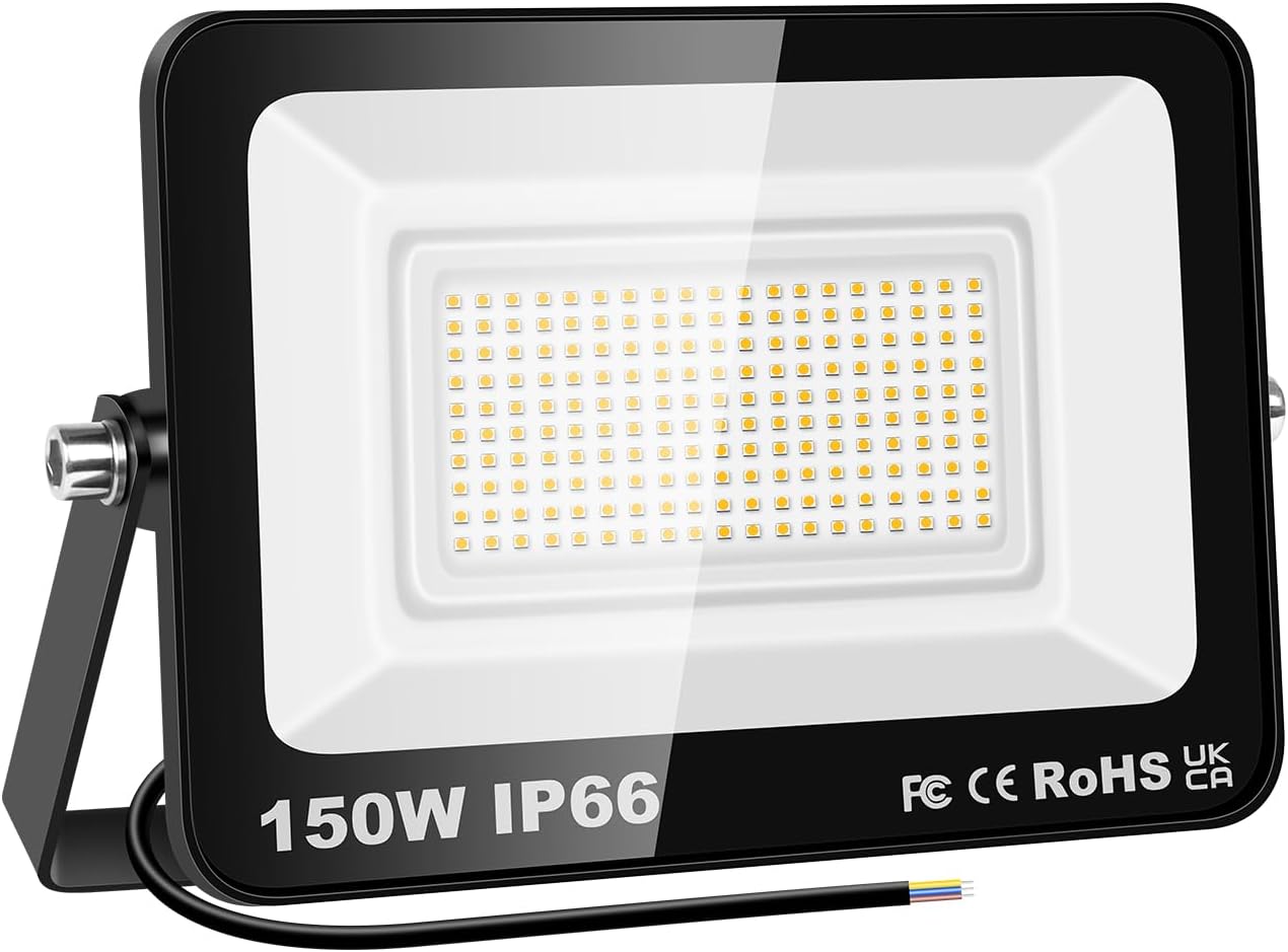 PICAA 150W LED Flood Lights Outdoor, Super Bright Security Lights, IP66 Waterproof Floodlight, Warm White (3500K) Wall Light, Perfect for Garden, Yard, Garage, Patio,Warehouse, Parking Lot