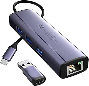 Adattatore USB-C Ethernet Adattatore USB-C A 3 Porte RJ45 Ethernet - Hub Per Laptop, Tablet, Con Porta LAN Gigabit Connettore Rete Per Laptop