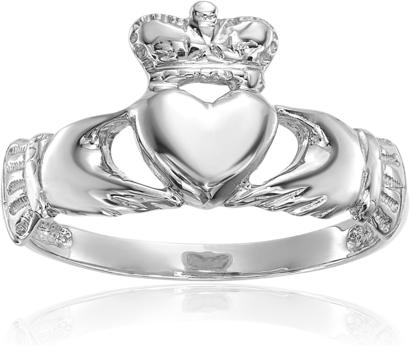 IceCarats 14K Solid White Gold 2mm Slim Celtic Claddagh Heart Band Ring Polished