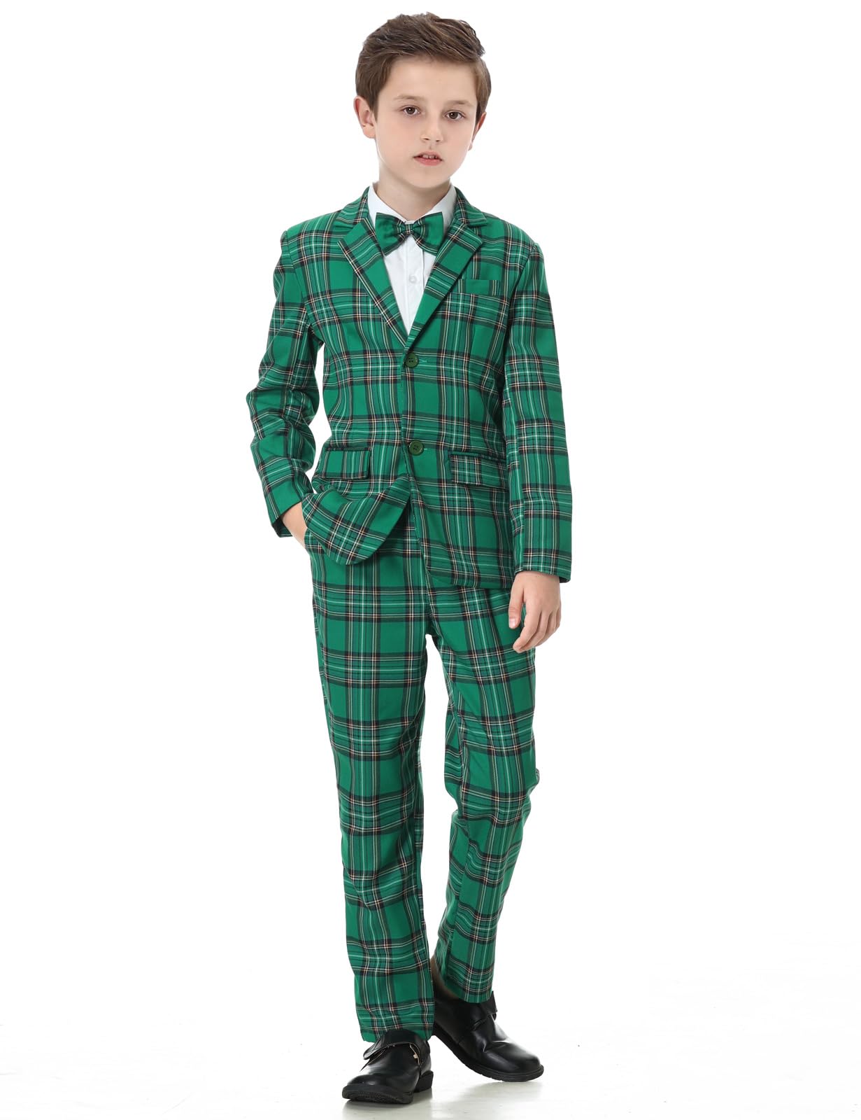 A&J DESIGN Set da 2 pezzi per bambino, giacca e pantaloni, papillon, per bambini, a quadretti, formali