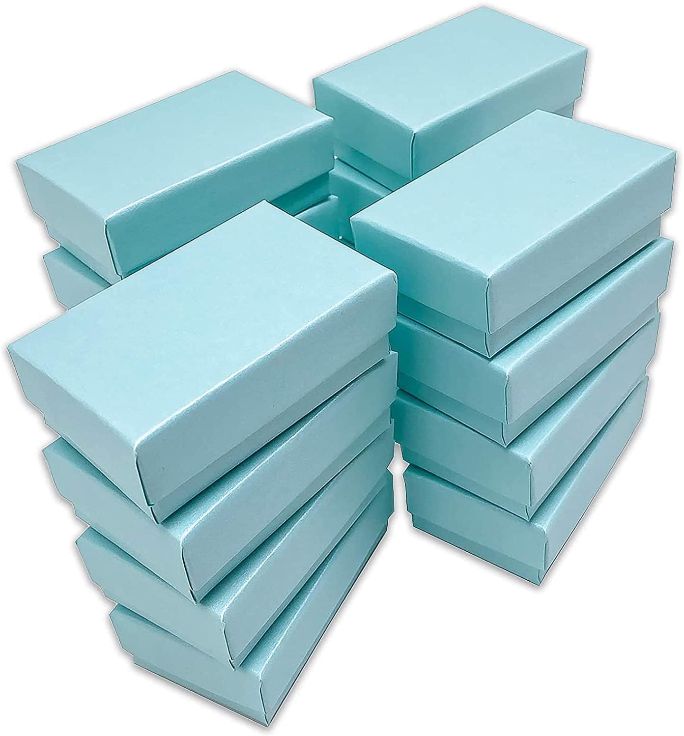 TheDisplayGuys zestaw 100 sztuk #21 kartonowych pudełek na biżuterię wypełniony bawełną pudełko prezentowe - perłowy turkusowy (6,6 cm x 4,1 cm x 2,5 cm) - do wysyłki lub przechowywania