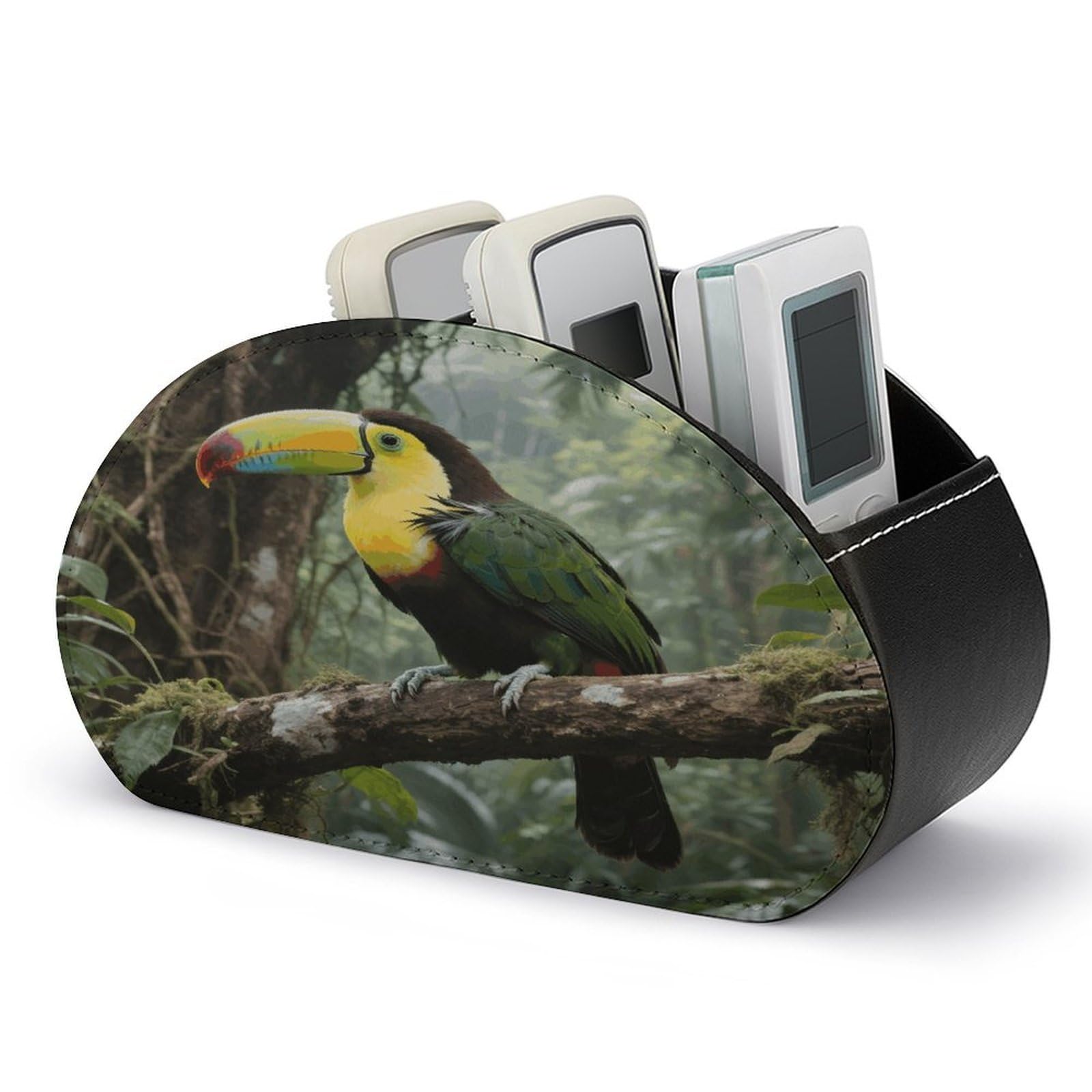 VstaDank Parrot Bird Remote Control Holder with 5 Compartments PU Leather TV Remoter Caddy Desktop Organizer TV Remote Holder Remote Box for Media Controllers Office Supplies