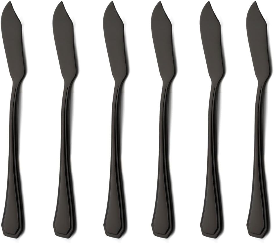 6 Piece Black Butter Spreader Knife Set 6.8 inch 18/0 Stainless Steel Cheese Spreader Knives Sets Silverware Set for 6 Mirror Polished Dishwasher Safe for Kitchen Home by Onlycooker