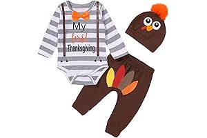 Shalofer Baby Boy My First Thanksgiving Bodysuit Newborn Turkey Outfit with Hat
