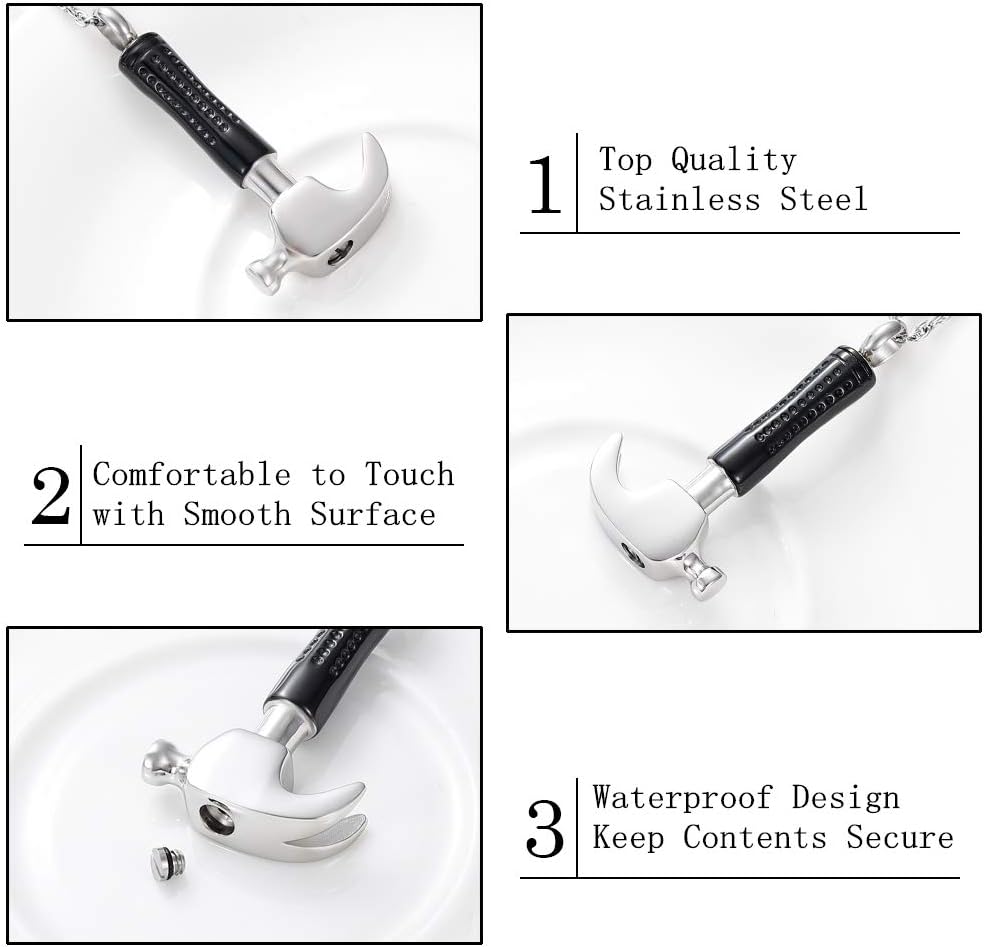 shajwo Wrench Urn Necklace for Ashes for Women Men Human Ashes Stainless Steel Hammer Cremation Jewelry for Ashes Pendant - Image 4