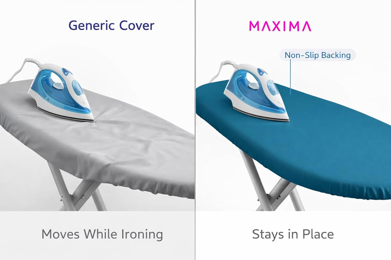 M Maxima Non-Slip Ironing Board Cover with Wool Felt Padding – Stays in Place, (Compact Size)