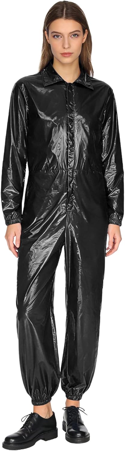 Womens Waterproof Water Resistant Coveralls Long Sleeve Zipper Jumpsuit Overalls Workwear Black 3X-Large