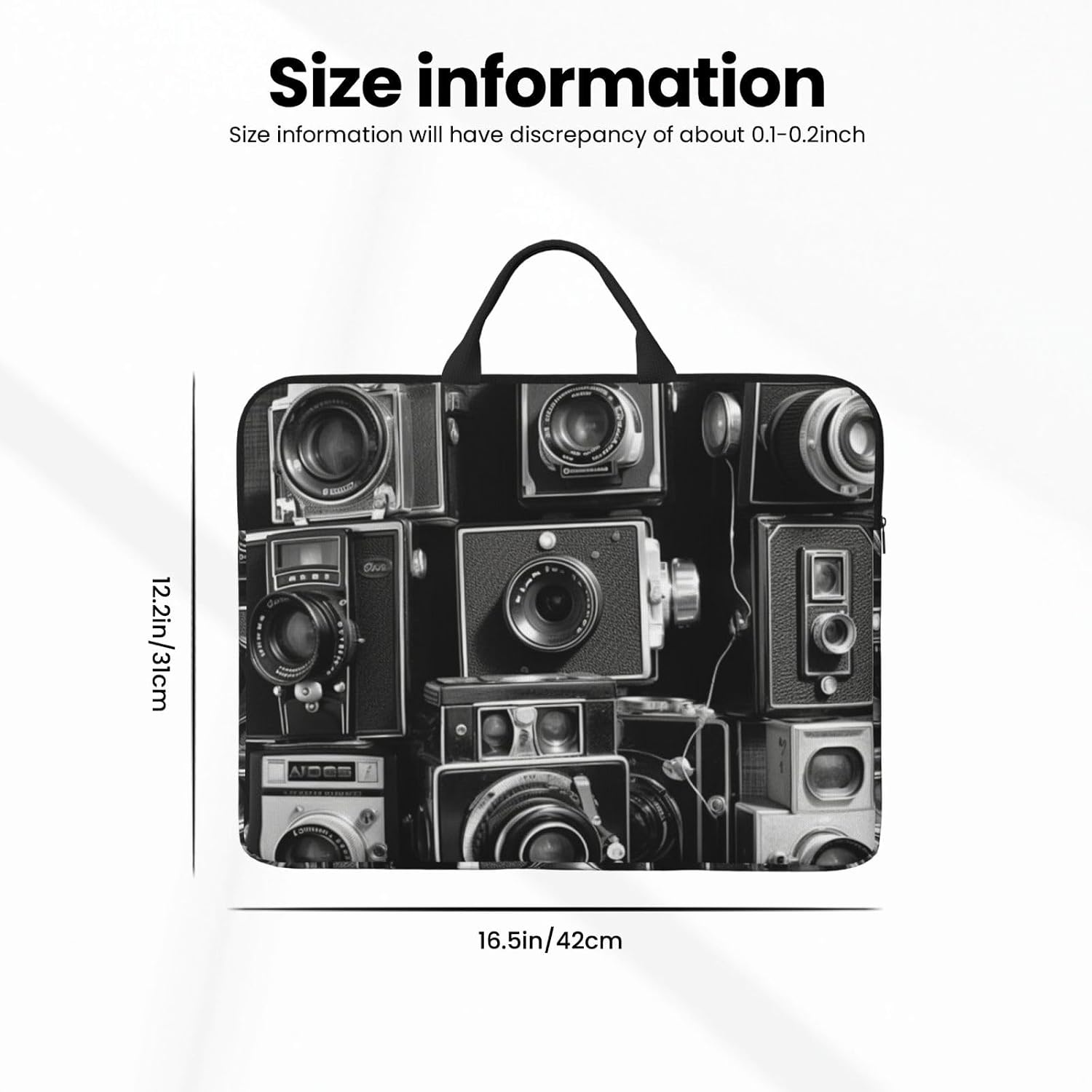 14in Laptop Sleeve Bag, Lightweight Waterproof Laptop Bag Shockproof Soft Carrying Case Retro Cool Camera Collection Tablet Travel Cover with Handle for 13-14 Inch Notebook image 4