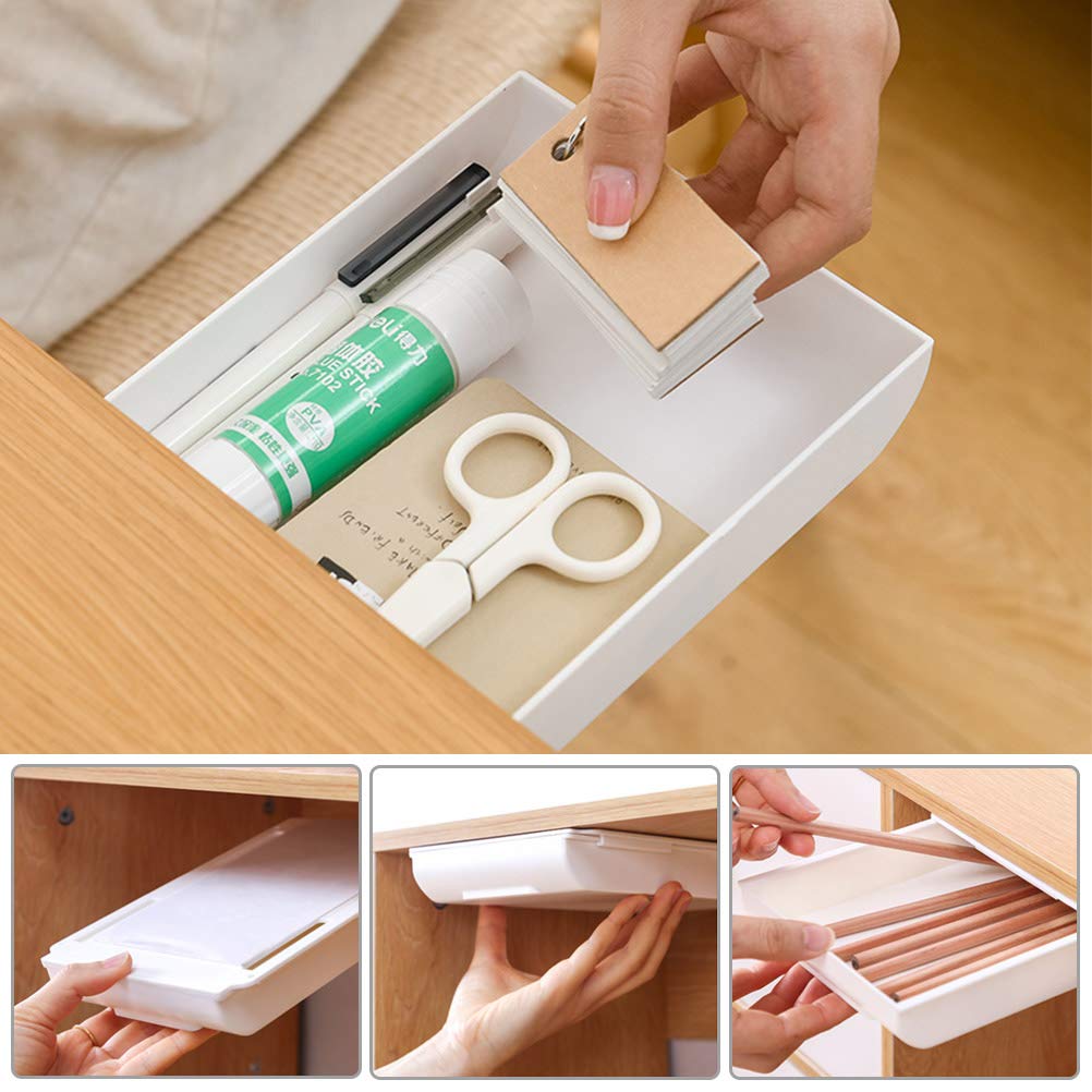Cajones Autoadhesivos 2Pcs Cajones para Debajo del Escritorio, Organizador de Escritorio, Bandeja para Lápices, Cajón Invisible, Soporte de Escritorio para Oficina, Organizador Pequeño Debajo de Mesa