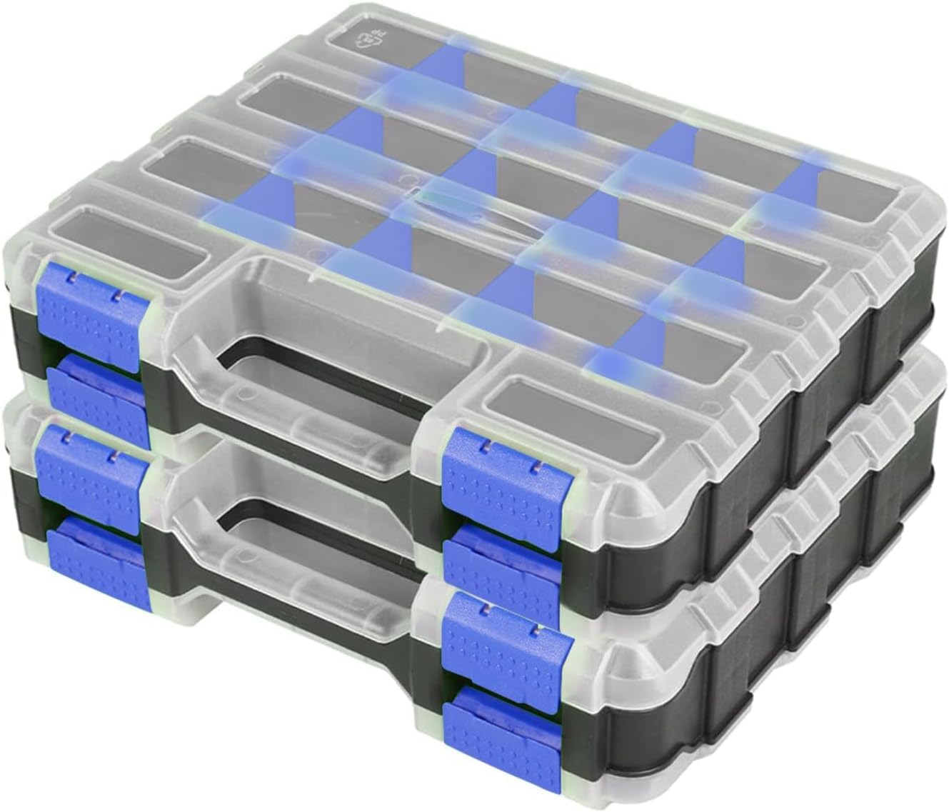 AIDY-PRO Hardware Organizer Box 34 Compartments Small Parts Organizer with Removable Dividers Durable Plastic Double Side Tools Box Screw Organizers For Nuts, Bolts, Screws, Nails 2Pack